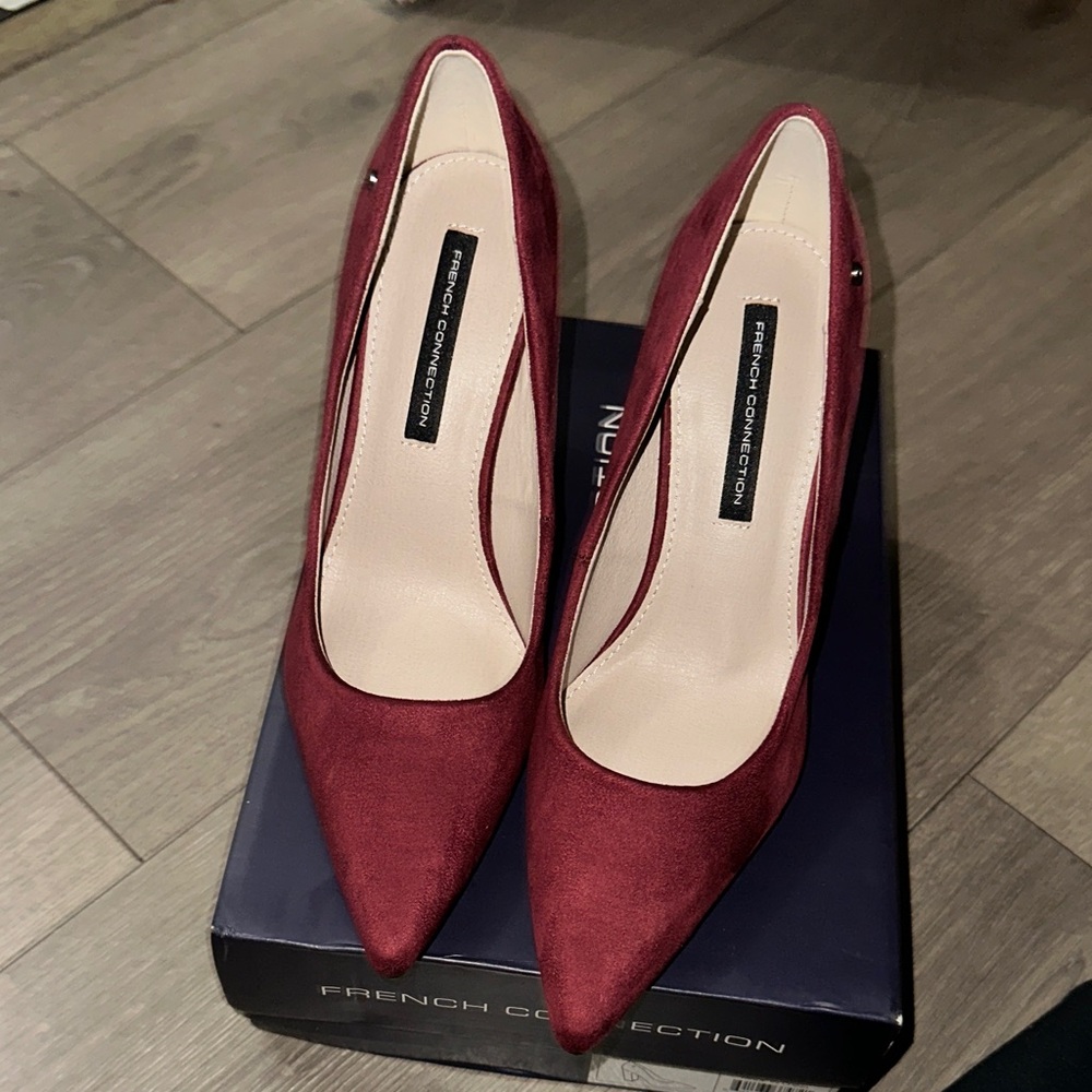 French Connection Burgundy Suede Heels
